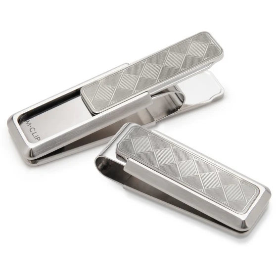 M-Clip Stainless Brushed With Etched Herringbone Money Clip
