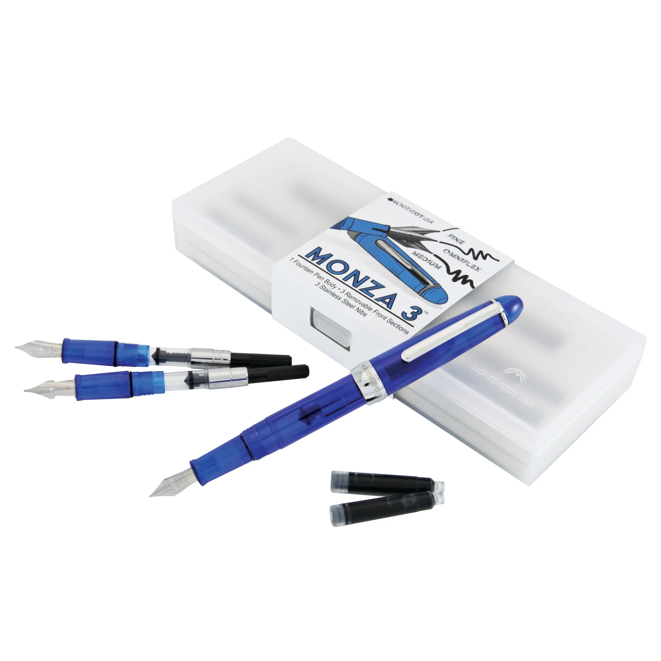 Monteverde Monza 3 Blue Fountain Pen (M, F, Flex)