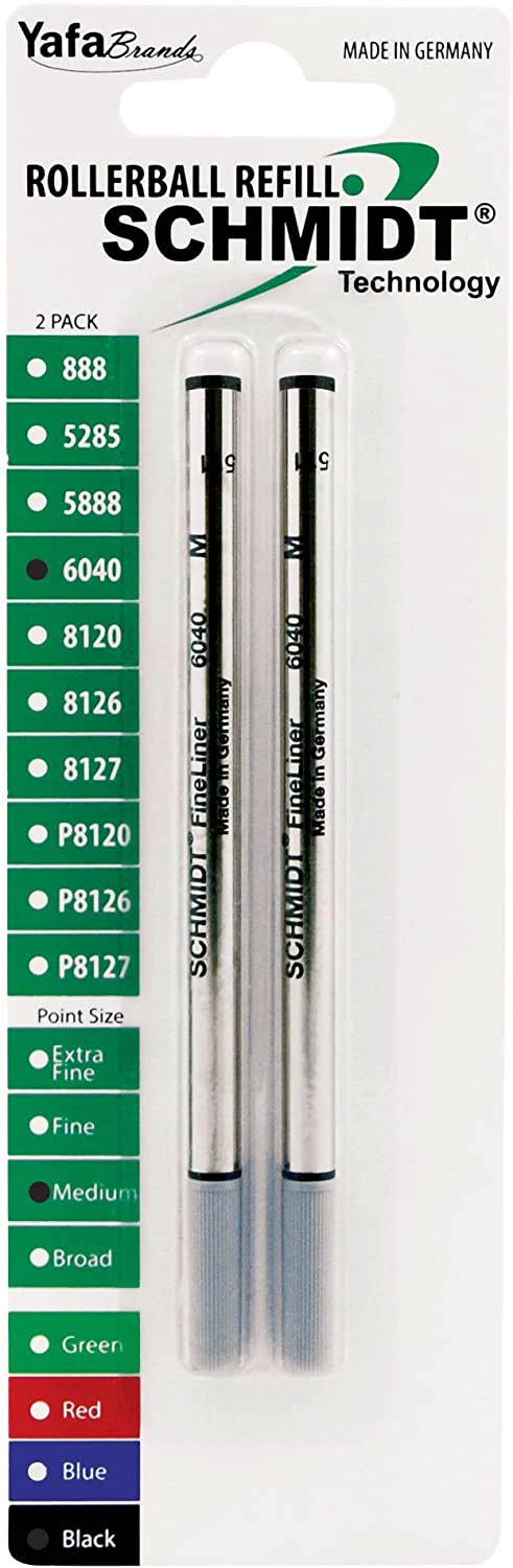 Schmidt 6040 Fineliner Rollerball Pen Refill - Metal Tube - 2 Pack