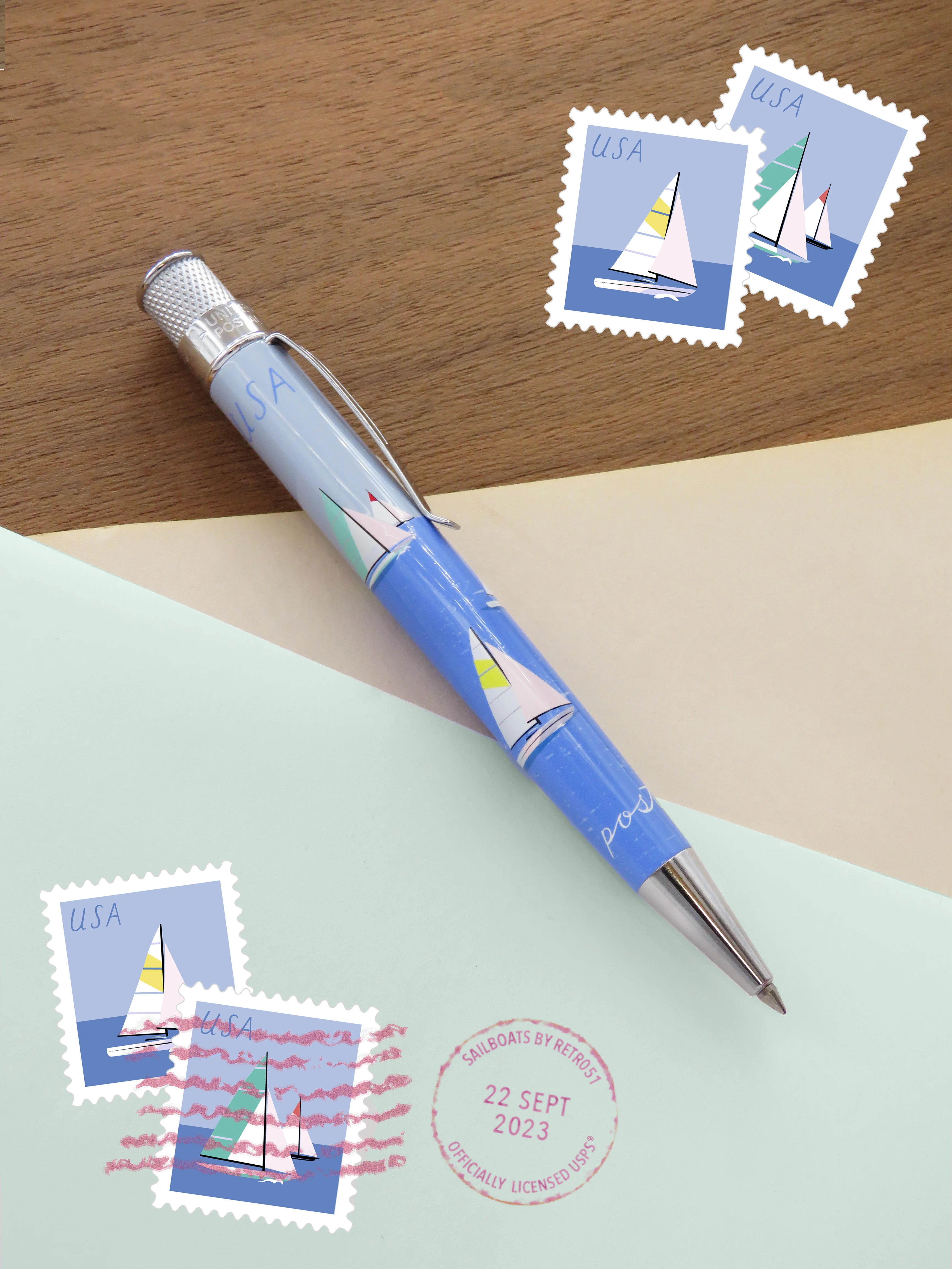 Retro 1951 Tornado U.S. Postal Service Sailboats 2023 Rollerball Pen - Image 6
