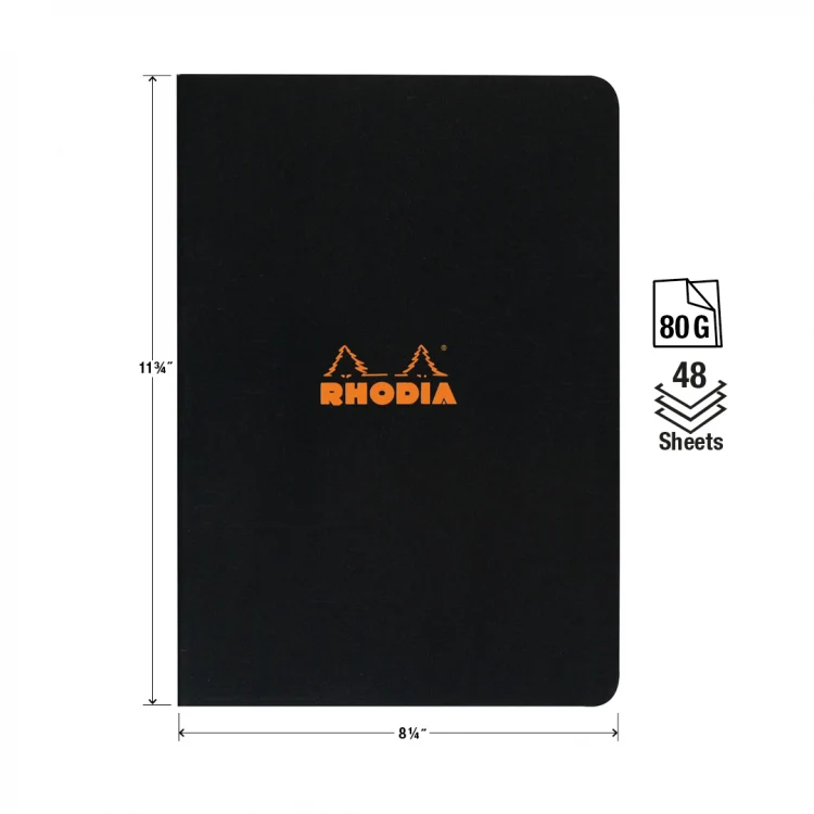 Rhodia A4 Side Staple Notebook - Black, Lined - Image 3
